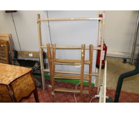 3 vintage wooden clothes rails, tallest 136 cm 