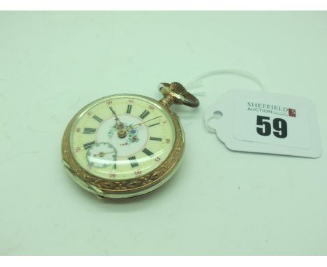 A Highly Decorative German Openface Pocketwatch, the cream and white dial with foliate highlights, Arabic and Roman numerals 