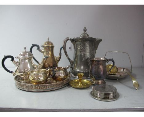 An American Eagle Silver Co Quadruple Plate Lidded Water Jug, foliate and shell decorated, overall height 31cm; Together with