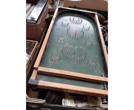 A box of bric a brac including bagatelle board 