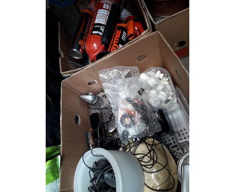 Two boxes of tools, house phone, fire extinguisher etc 
