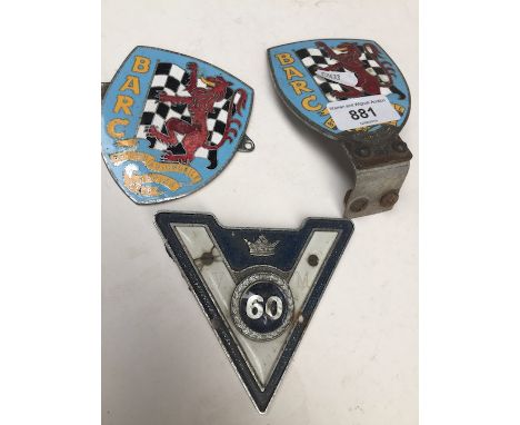 Two enamel B.A.R.C badges and another 