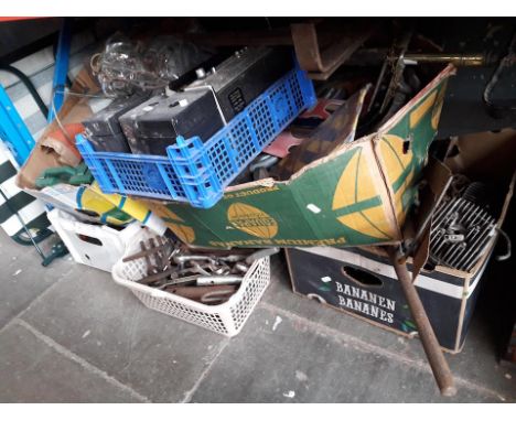 Six  boxes tools garage items 