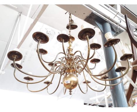 A large brass chandelier 