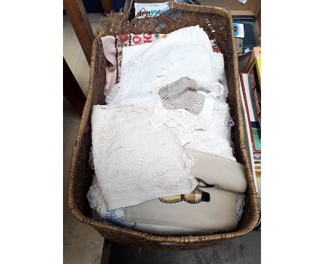 A basket of vintage linen 