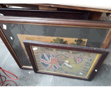 A military style picture, an engraving and a portrait