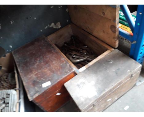 Three wooden boxes with tools 