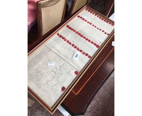 A framed manuscript 