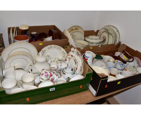 FOUR BOXES OF CERAMIC TEA AND DINNER WARES, to include a ten piece Aynsley B971 part tea set, a twenty four piece Imagination