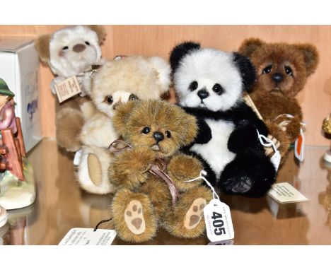THREE BEARS OF EASTWOOD BY SHARRON ROE, comprising 'Leona', 'Eirian' and a Panda, together with a Butterscotch Bear named Pat