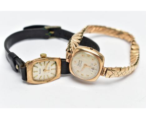 TWO LADY'S 9CT GOLD WRISTWATCHES, the first an AF 'Rotary', round champagne dial signed 'Rotary 15 jewels', Arabic numerals, 