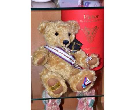 A BOXED MERRYTHOUGHT LIMITED EDITION 'VICTOR' THE VICTORY BEAR, No. 68 of 250 to celebrate the 75th anniversary of V. E. Day,