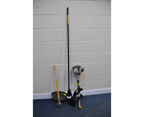 A RYOBI RBC30SES BUSH CUTTER along with an extendable chainsaw attachment (UNTESTED but engine pulling freely)