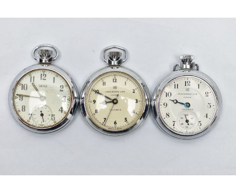 THREE POCKET WATCHES, the first a manual wind 'Ingersoll' open face pocket watch, cream dial signed 'Ingersoll London, Triump