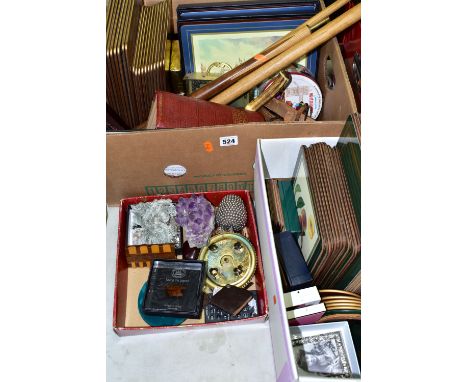 THREE BOXES OF PLACEMATS, SNOOKER CUE, BINOCULARS AND SUNDRY ITEMS, to include a set of twenty eight Pimpernel placemats depi