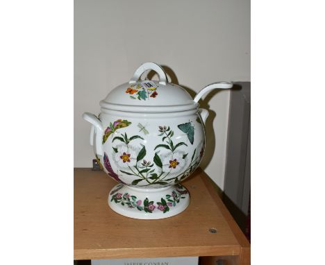 A PORTMEIRION BOTANIC GARDEN SOUP TUREEN, COVER AND LADLE, with twin handles, approximate height 30cm (1 + ladle) (Condition 