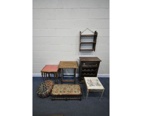 A SELECTION OF OCCASIONAL FURNITURE, to include a hardwood wine rack with a single drawer, width 60cm x depth 30cm x height 9