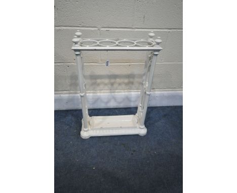 A COALBROOKDALE STYLE CAST IRON STICK STAND, width 43cm x depth 17cm x height 64cm (condition:-overpainted white)