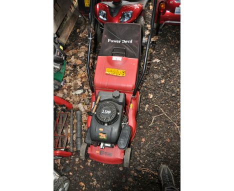 A POWER DEVIL PETROL LAWN MOWER model No PDGPLM4235 with grass box (UNTESTED but engine pulling freely)