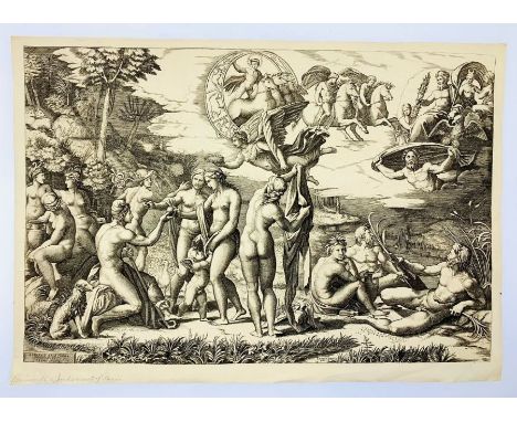 After Marcantonio Raimondi. Judgement of Paris, after Raphael. Copper engraving on Van Gelder Zonnen watermarked laid paper, 