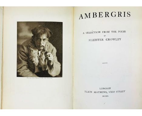 Crowley, Aleister. Ambergris, first edition, London: Elkin Matthews, 1910. Octavo, publisher's brown paper boards lettered in