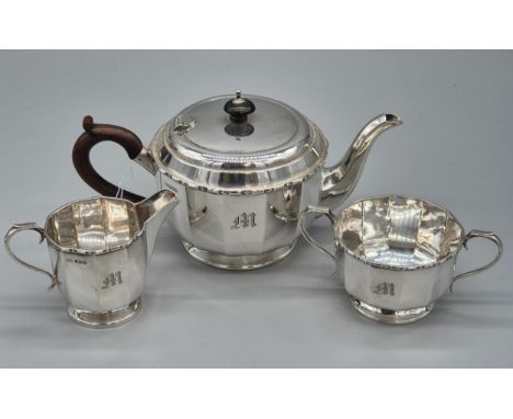 Sheffield Silver three piece tea service. Dated 1931. Maker George Wish. (George &amp; Mary Wheeler). 1018Grams. 