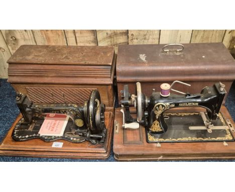 Two antique sewing machines; Antique Singer sewing machine with instructions &amp; casing together with Frister  &amp; Rossma