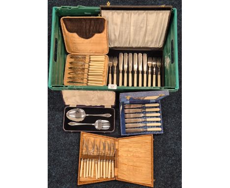A collection of Five boxed silver plated Fish knives and fork cutlery sets 