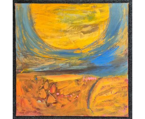 Original Abstract Oil Painting Depicting Sunset signed Scott. 61x61cm unframed. 