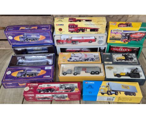 A Collection of nine Corgi Truck models; two  Cadburys tanker model, British rail flat bed truck, The Connoisseurs collection