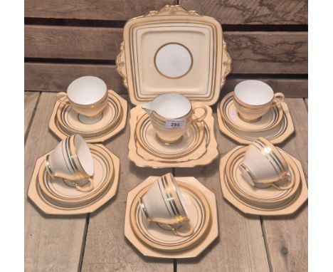Paragon Art Deco pattern tea service with Cake plate &amp; Cream jug 