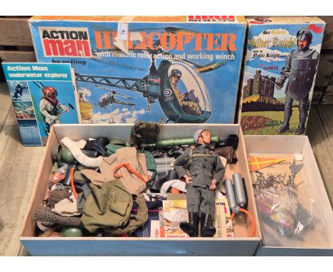 Original 1964 Palitoy Action Man with a collection of accessories and booklets. Also comes with Action Man Helicopter box and