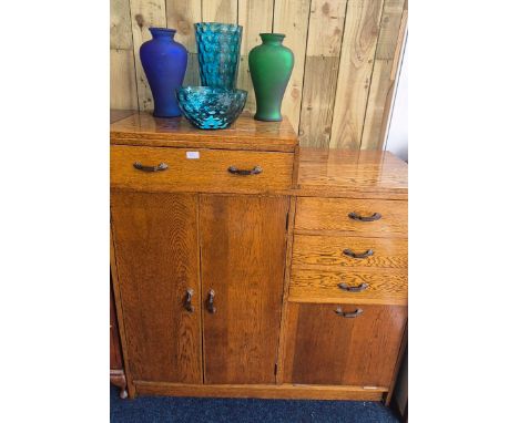 Oak 1920s kitchen Buffet cupboard with four fitted drawers. 