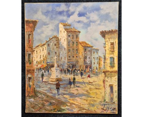 L. Obseth unframed Oil painting on canvasTitled market cross monument.Signed. 55x46cm.