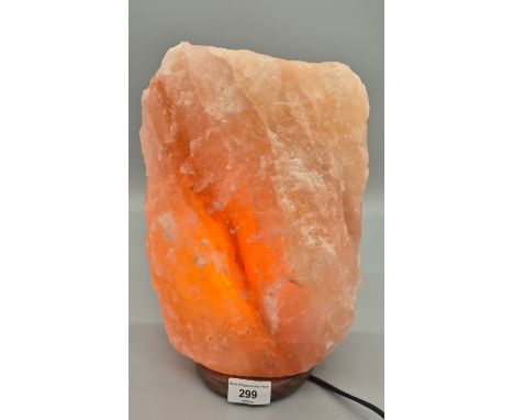 Haven Himalayan Crystal Handcrafted Salt Lamp set on Wooden Base. Working. 31x20cm 