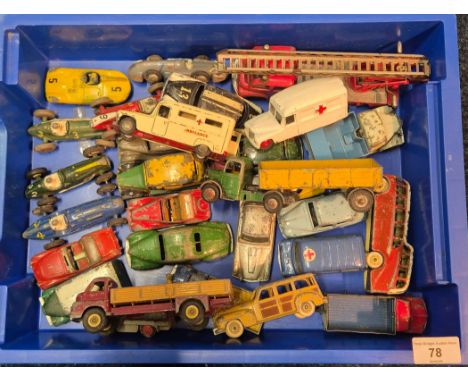 Collection of Dinky playworn models; Jaguar TYPE D, Maserati 23N, 233 Cooper- Bristol, 23K Talbot Lago, Dinky Speed of the wi