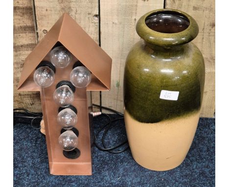 Vintage West German vase together with contemporary Arrow light. Vase- 37.5cm high. 