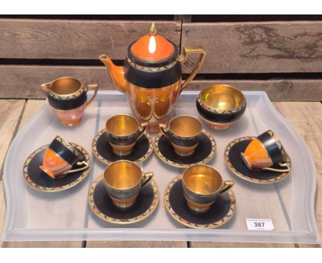 Carlton Ware Orange Lustre ware tea service; Tea Pot Sugar, cream with plates &amp; cups