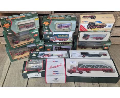 A Collection of Corgi Eddie Stobart Lorries &amp; classic trucks, Limited edition Scammell highway flat bed trailer &amp; cra