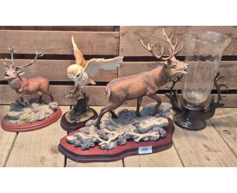 A Collection of Border fine arts figures &amp; bronze based stag bud vase; Large Border Fine arts Highand Majesty stag figure
