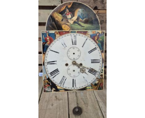 19th century R &amp; A Allan of Cumnock, Scottish Grandfather Clock face With Hand painted Scottish Scenes- Robert the Bruce 