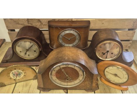 A collection of six Art Deco Mantel clocks; Smiths, Enfield, three hole Westminster Chime clocks &amp; others