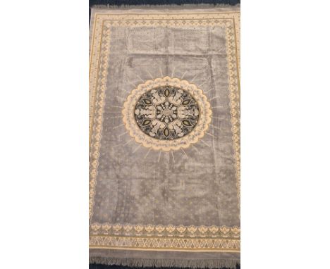 Large silk wool grey ground rug/ wall tapestry. Made in Turkey. 238x157cm. 