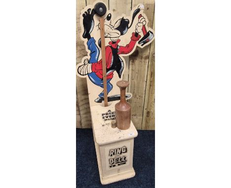 Vintage fair ground "Goofy" ring the bell game and mallet. 113cm high. In a working condition.
