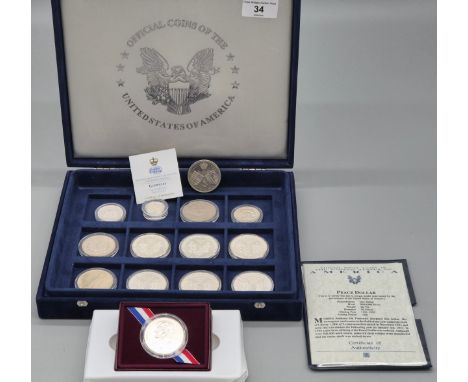 Boxed Official Silver Coins of the United States of America 1987, 88, 89, 91, 92 &amp; 93 Silver eagles, Franklin Half Dollar