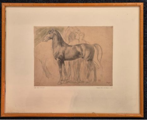 Reproduction horse print After Edgar Degas [1834-1917] Titled "Study of a Horse with figures" Print. Frame 42x52.5cm