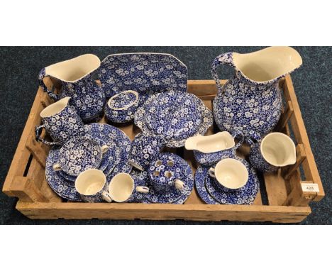 A Crate of Burleigh ware "Calico" pattern Staffordshire dinner ware; water jugs, serving dishes & other items.