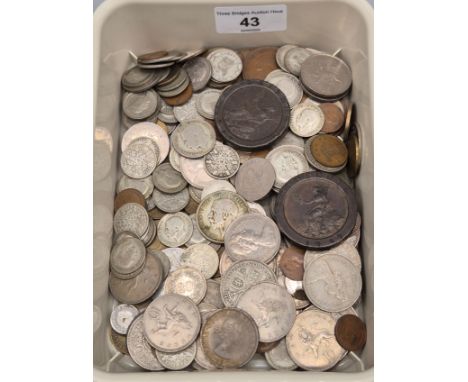A Collection of mixed world coins; Two Copper George III 1797 cartwheel coins, George V silver three pence coins and others.