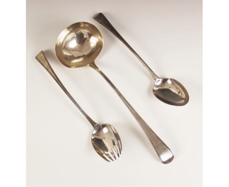 A George III Old English pattern silver ladle, William Eley I &amp; William Fearn, London 1799, of typical form with threaded
