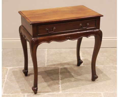 A George II style mahogany side table, late 20th century, the moulded top above a single drawer and shaped apron, upon shell 
